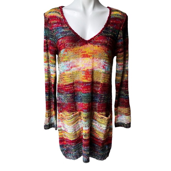 Ultra Flirt Dresses & Skirts - Ultra Flirt Y2K Rainbow Knit Crochet Long Sleeve Dress